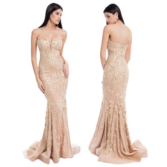 Terani Couture Pageant Gown Evening Dress Champhgne 1822GL7514 Size 14 - Picture 2 of 16